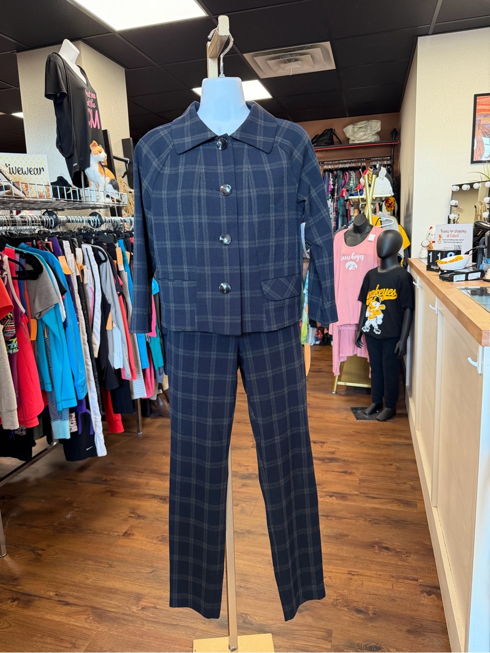 Cabi 2pc Navy Plaid Button-Up Blazer & Pants
